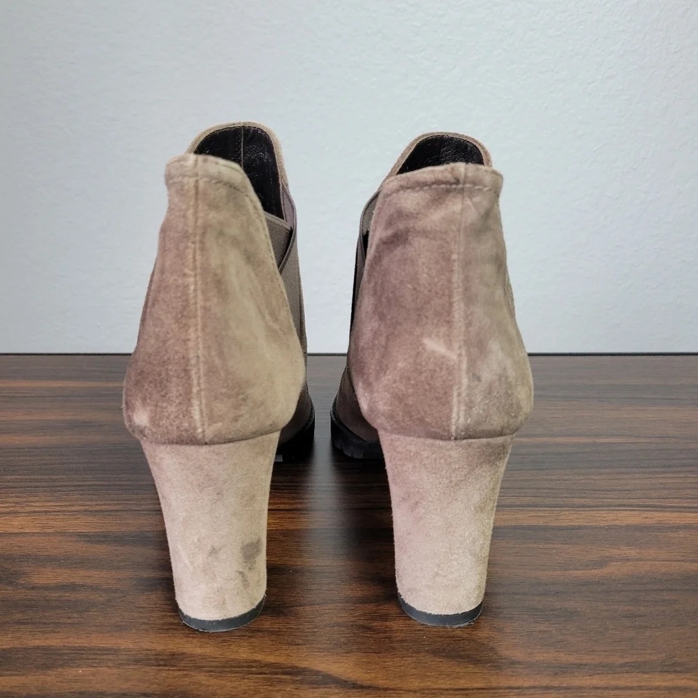 STUART WEITZMAN // grey taupe suede rugged rubber sole heeled ankle boots bootie